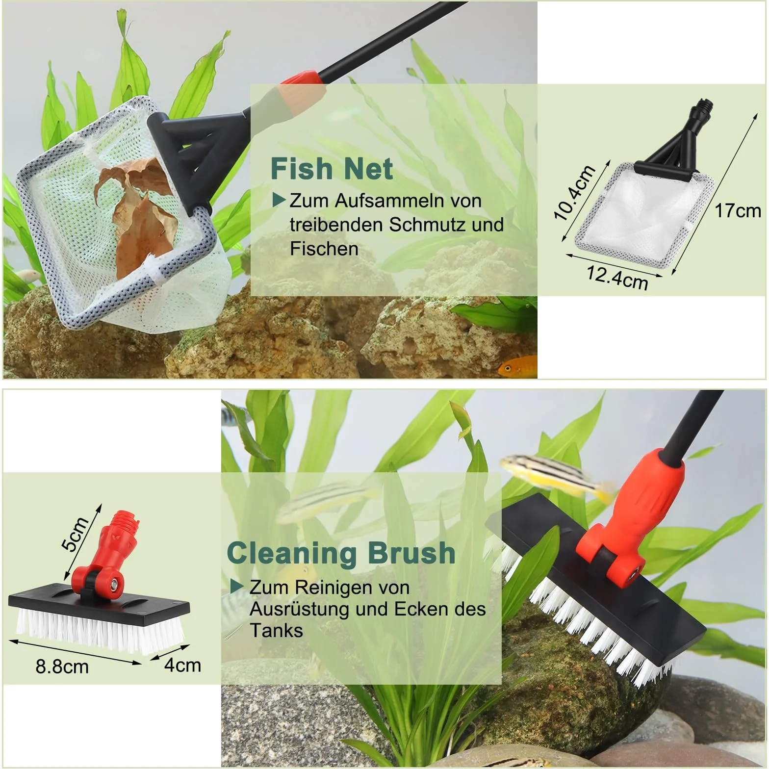 hygger Kit de Nettoyage pour Aquarium 6 en 1, Outil de Nettoyage d'Aquarium Polyvalent (M)