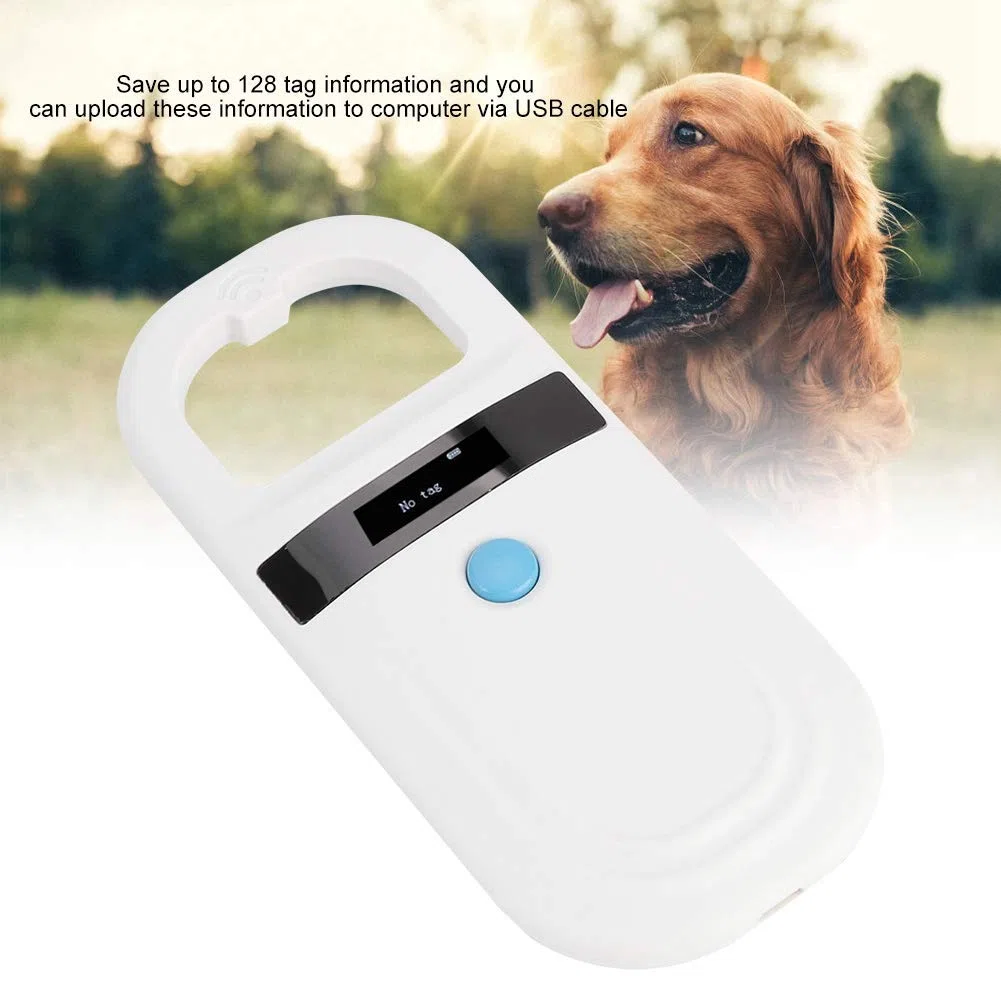 Lecteur de Puces RFID, Scanner de Puces d'identification pour Animaux de Compagnie avec Affichage OLED de Luminosité élevée de 0,91 Pouce 128 Pièces de Stockage d'informations d'étiquette