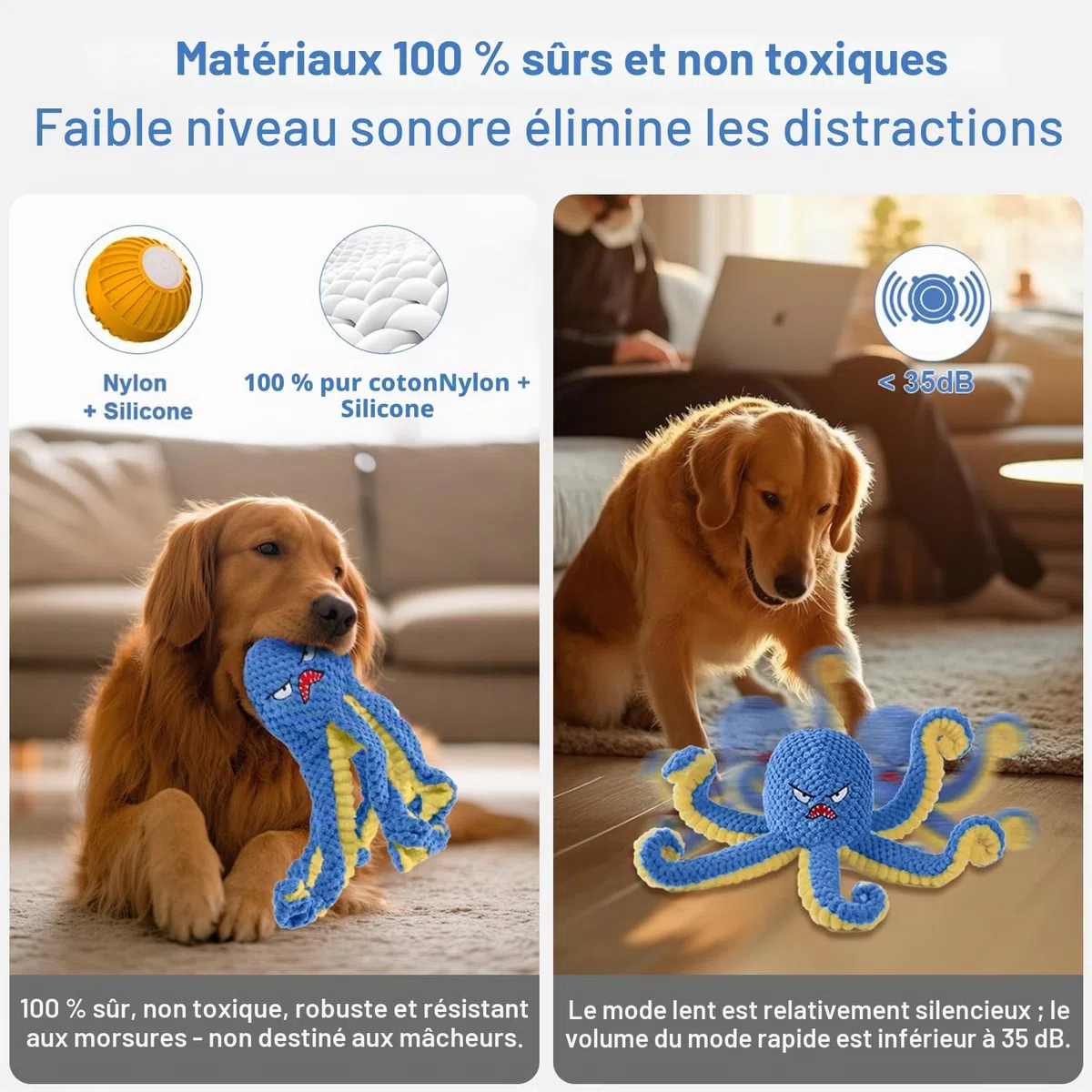 Jouet interactif pour Chien en Forme de Pieuvre, Jouet pour Chien sautant Automatique Durable pour Les Garder occupés, Jouet couineur en Mouvement pour Chien, Jouet pour Rechargeable par
