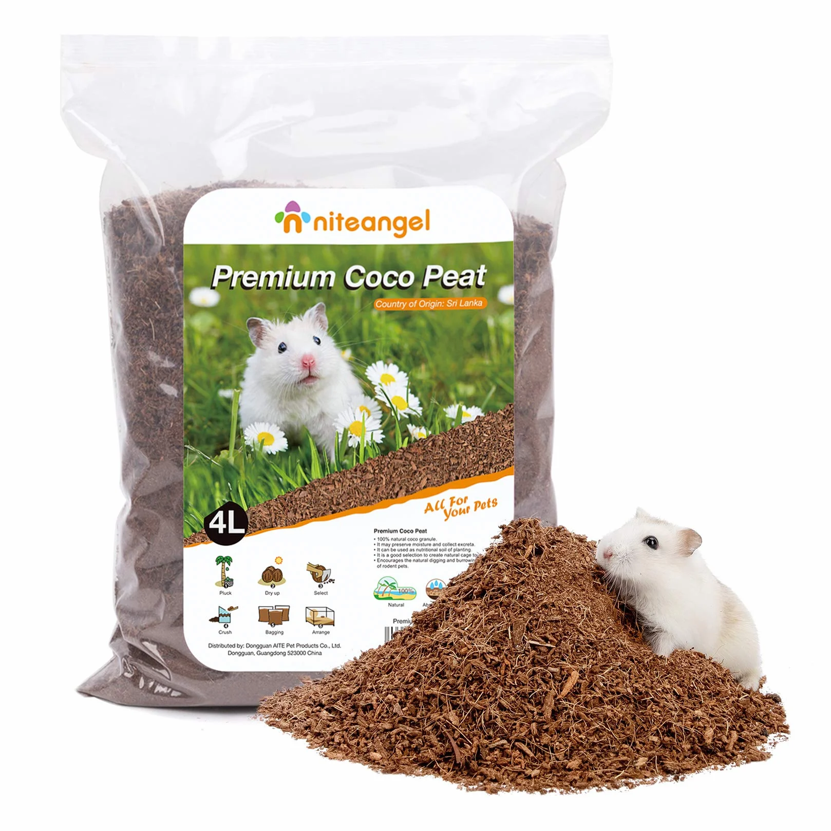 Niteangel Litière Naturelle pour Hamsters Nains syriens, gerbilles, Souris, Degus ou Autres Petits Animaux à Base de Coco/Cork. (Tourbe de Coco)