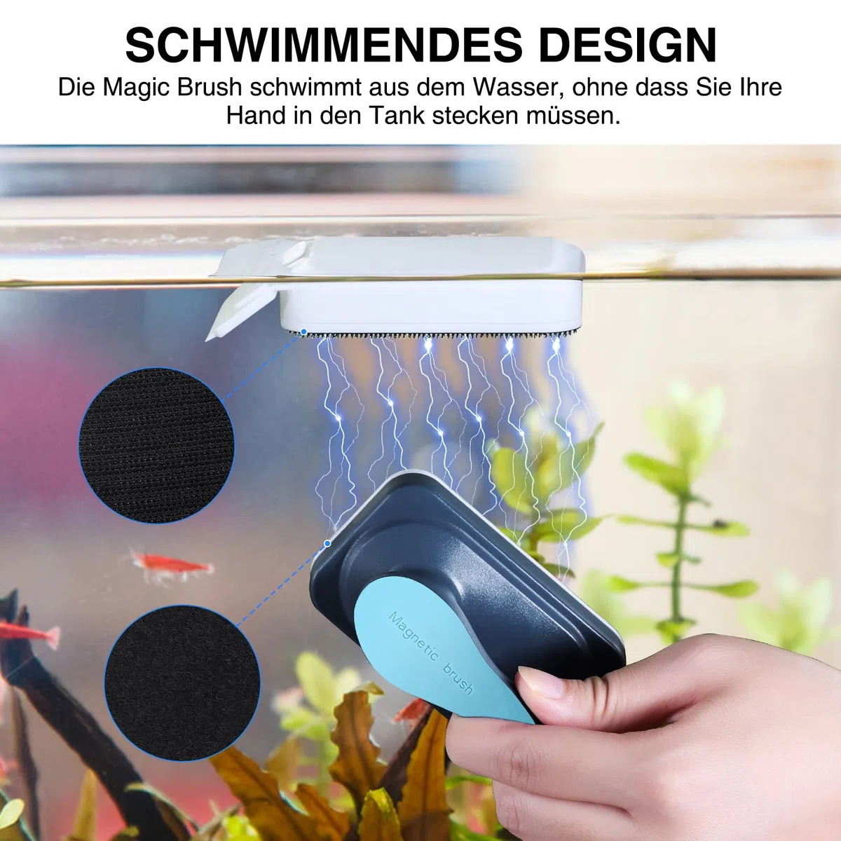 fishkeeper Brosse magnétique pour Aquarium Nettoyage du Verre de l'aquarium avec grattoir, Brosse à Verre pour réservoir à Poissons（L）