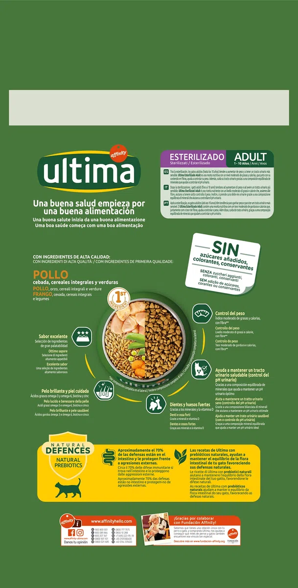 ultima Croquettes pour Chats stérilisés Adultes au Poulet - 3 kg