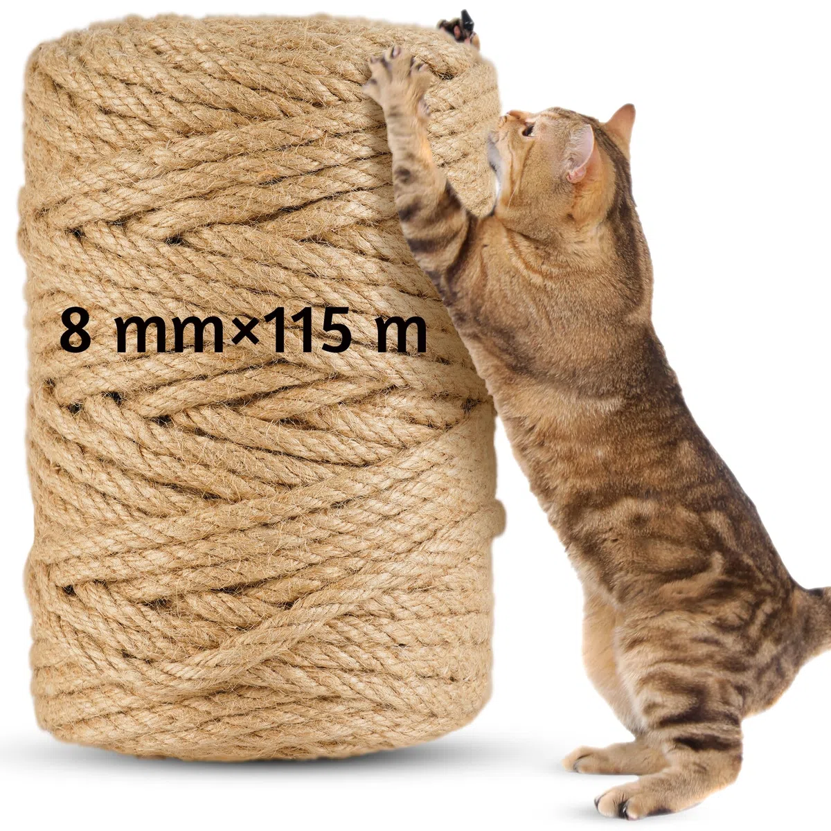 115m Corde pour Arbre à Chat en Sisal Naturel 8mm - Rouleau pour Griffoir, Bricolage DIY, Décoration Maison/Jardin - Corde Arbre à Chat de Remplacement (115 m x 8 mm)