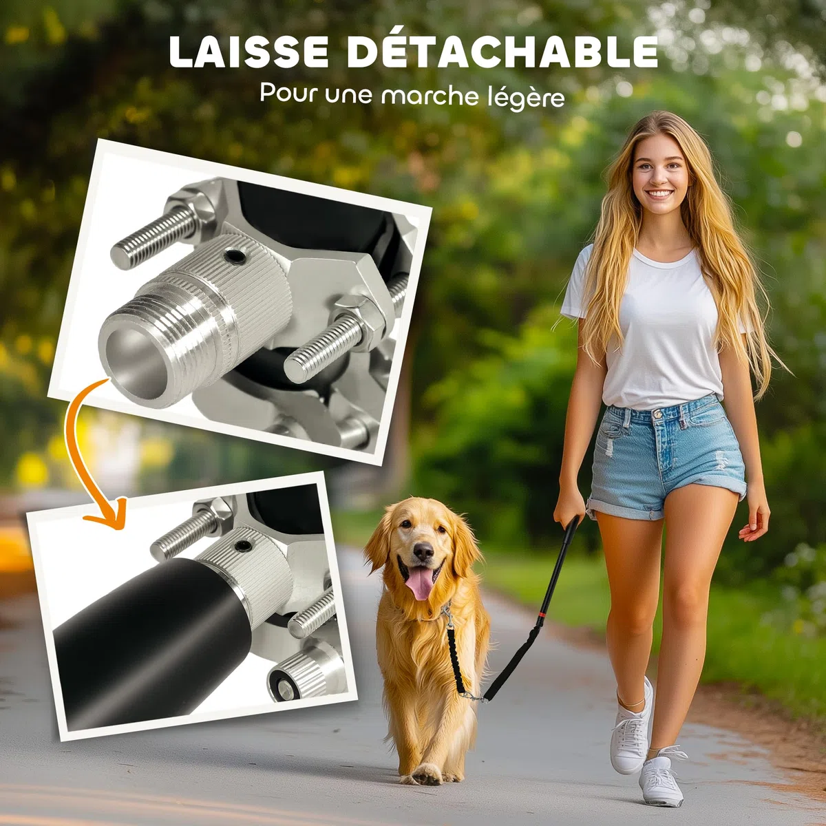 PawHut Laisse pour Chien pour vélo 124 cm, Facile à Installer et Amovible, vélo pour Chien Mains Libres, Laisse d'exercice pour l'entraînement, Le Jogging, Le Cyclisme, Acier et Polyester, Noir