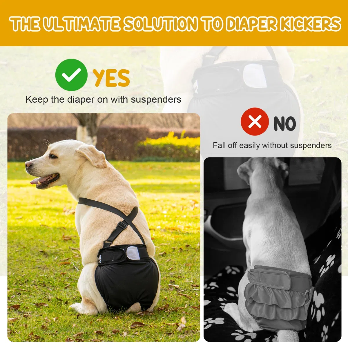 Avont 3 Couches Lavables pour Chienne Femelle avec Bretelles, Culotte Protection Confort Couche Lors des Règles, de Chaleurs, d'Incontinence -Noir(XL)