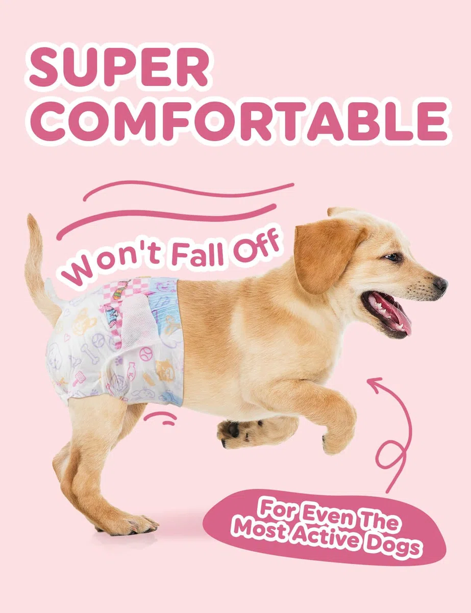 Dono Lot de 48 couches pour chien femelle, super absorbantes, indicateur d'humidité, XS (20,3 à 35,6 cm), os rose, chiennes femelles