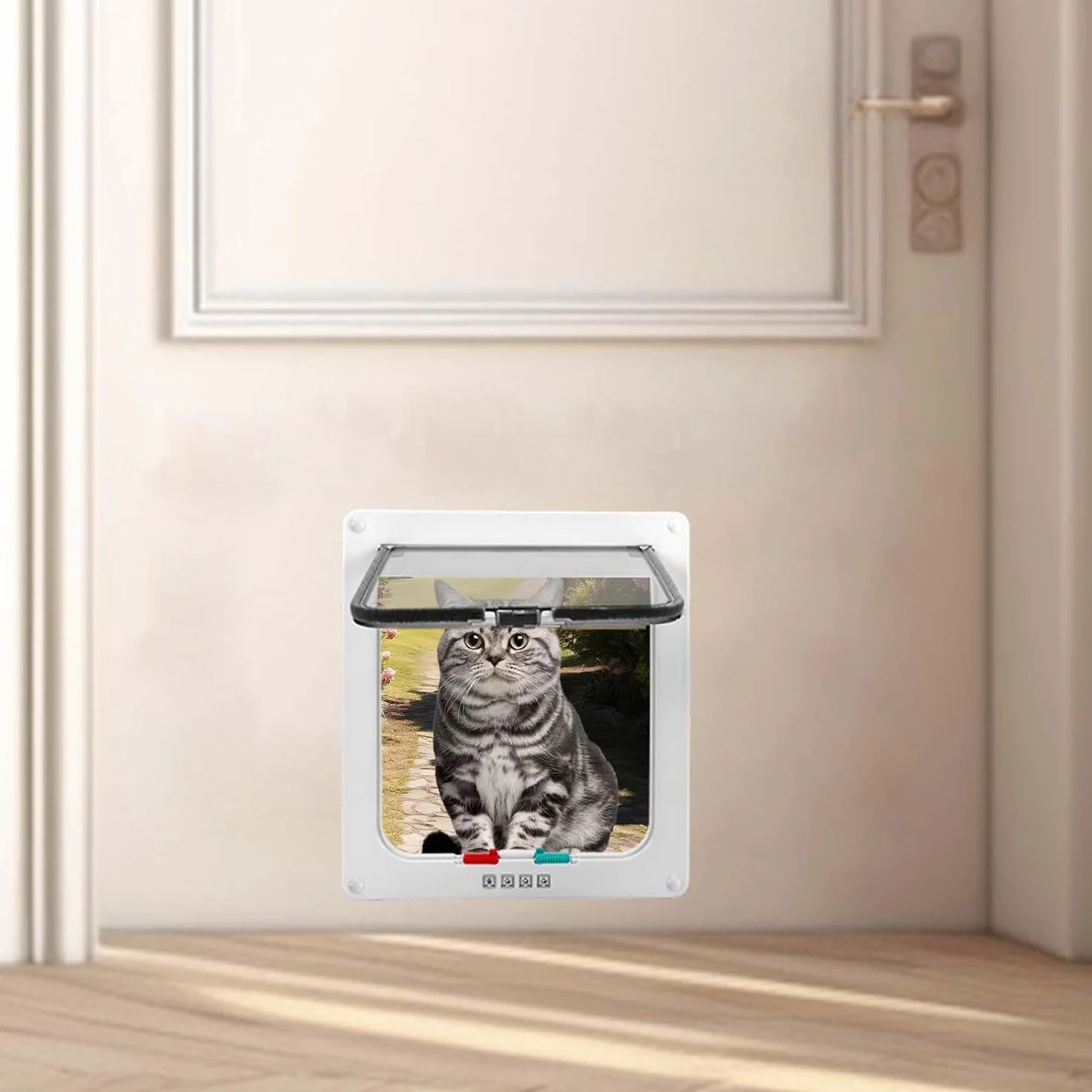 Chatière pour Chats, Verrouillage à 4 Voies Chatière 28×25×5.5cm pour Chats et Petits Chiens de circonférence 75cm, Facile à Installer et à Utiliser (XL)