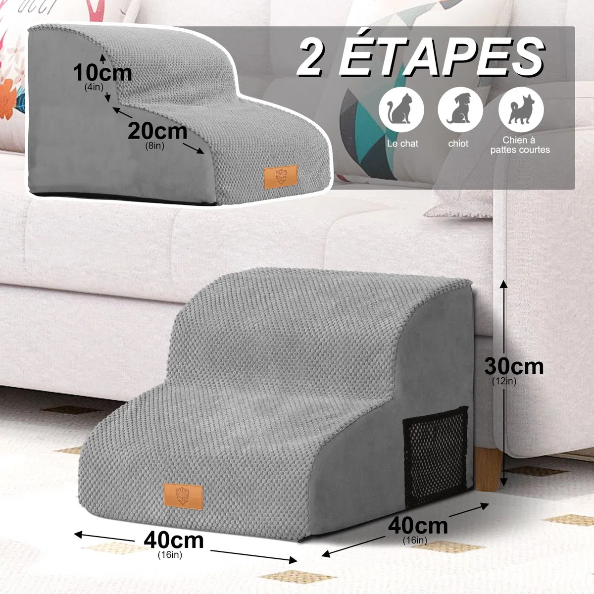Masthome Escaliers pour Chiens à 2 Marches en Éponge Haute Densité, Rampes Inclinés pour Chien avec Housse Rembourrée Lavable, Echelle Antidérapante pour Chiots et Animaux Agés
