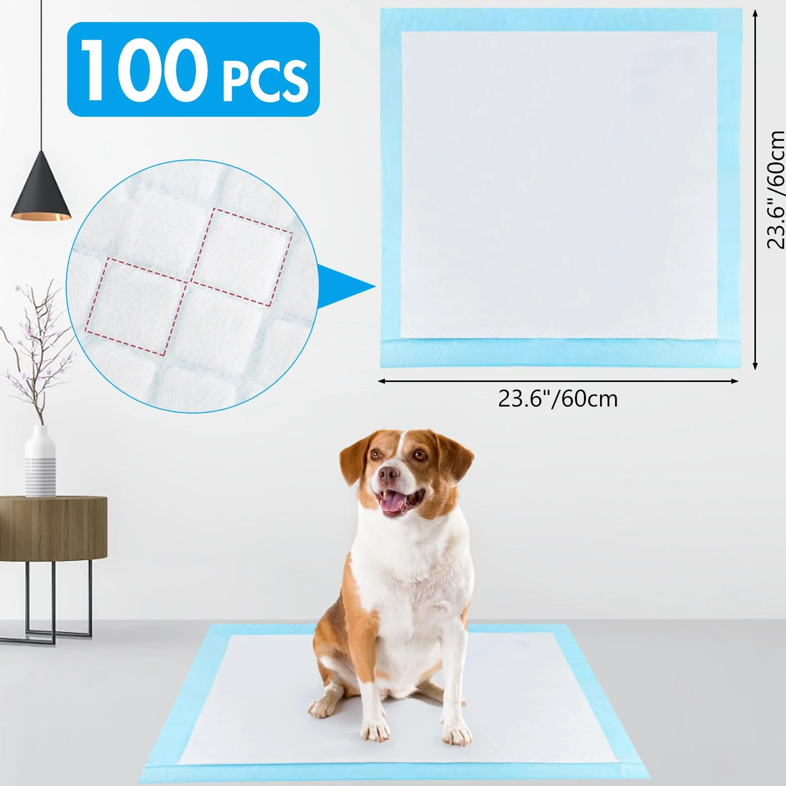 100 Pièces Alaise pour Chien, 60 x 60cm Aleses Jetables pour Chien, 5 Couches Tapis Educateur Chiot, Tapis Hygiénique Absorbant, Anti-Fuite et Séchage Rapide