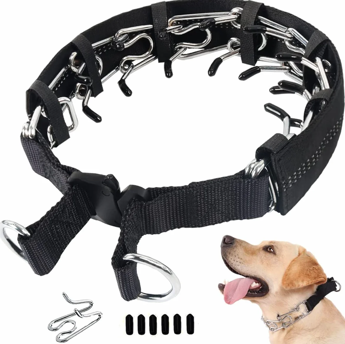 Collier de Dressage à Griffes pour Chien, Collier de chaîne réglable avec Embouts de Confort et Boutons-Pression à dégagement Rapide (XL)