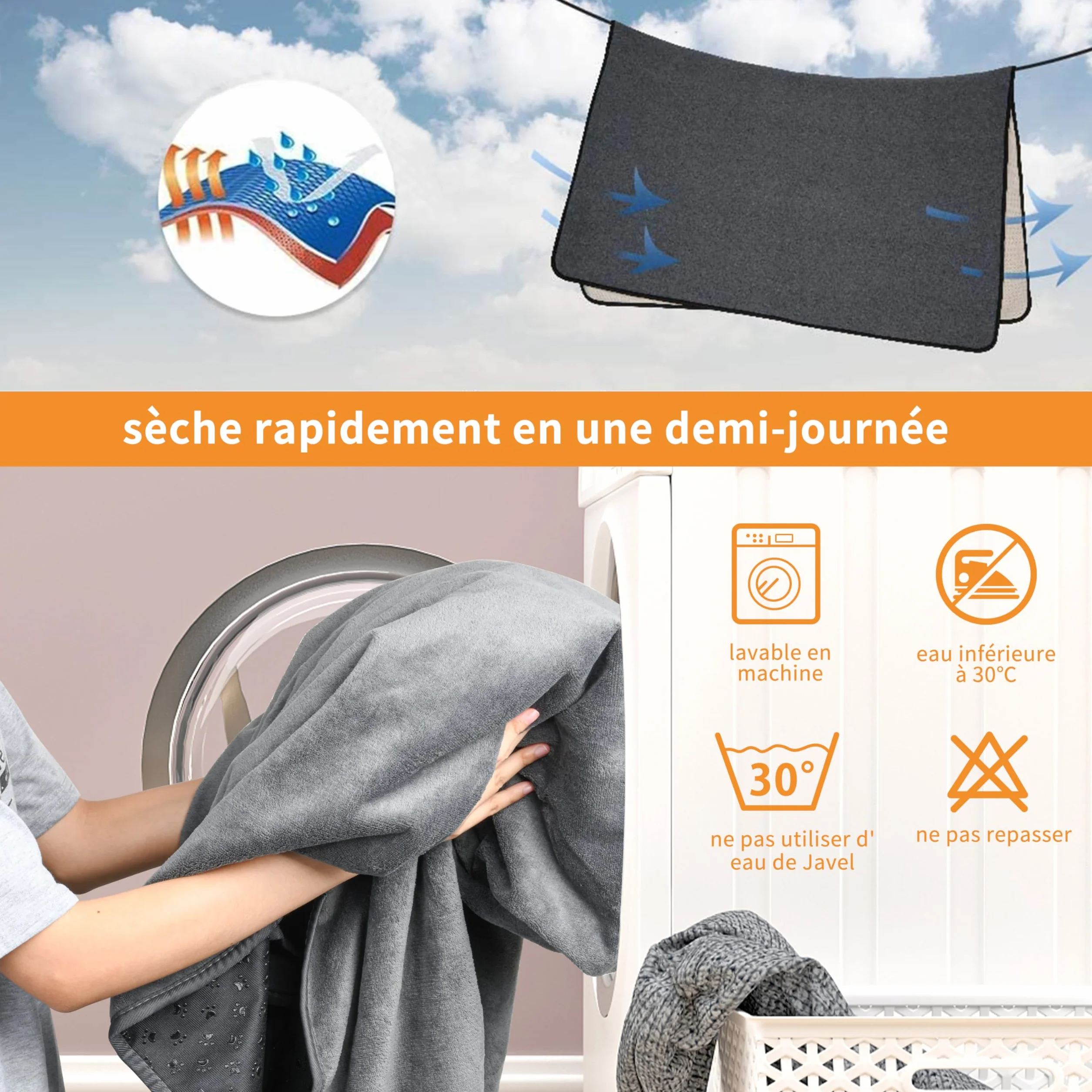 Lot de 2 Tapis pour Chiot Lavable,100*70cm Absorption Rapide Tapis educateur Chien, Pee Pad Anti-fuites, Réutilisable - pour Chiots, Chiens âgés ou incontinents