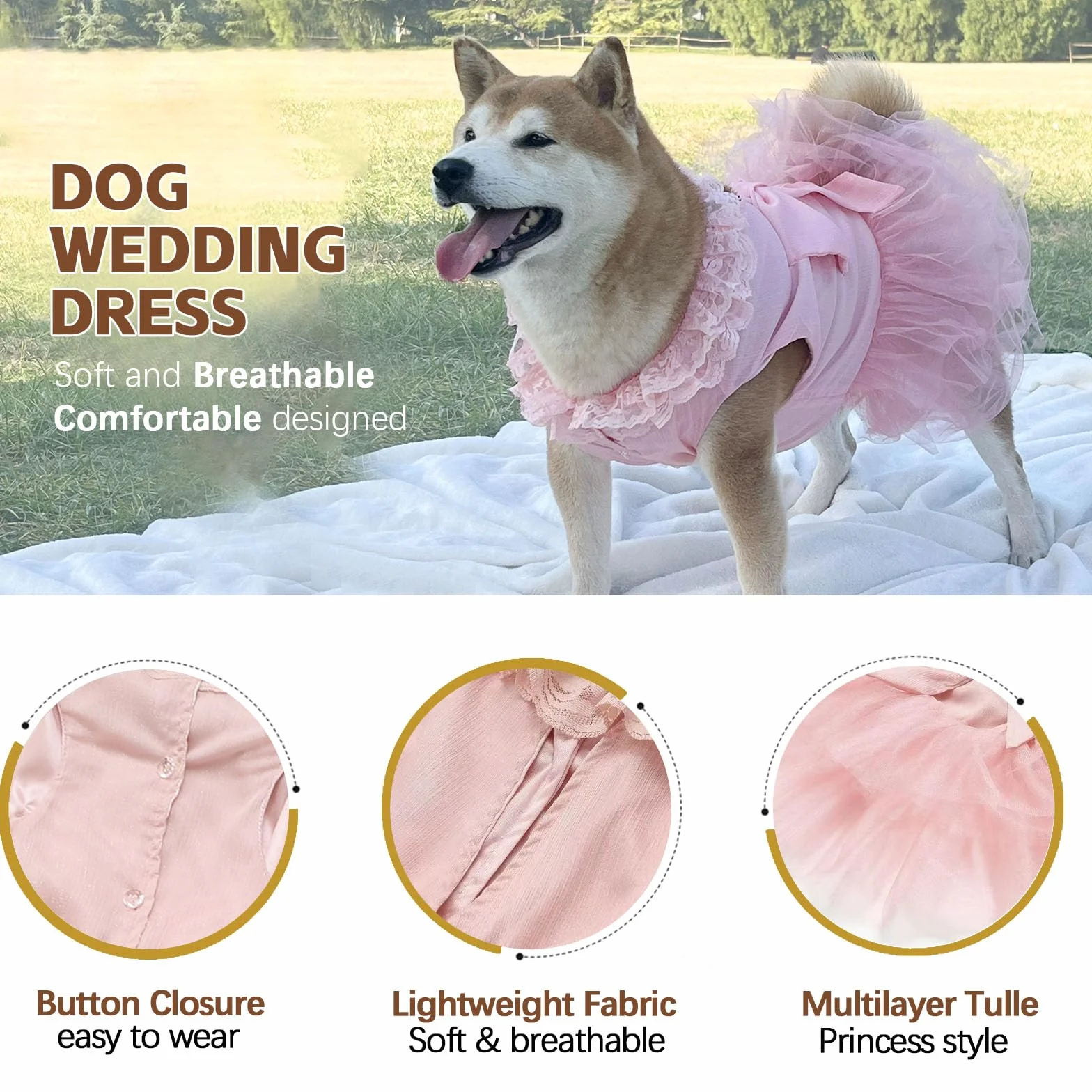 Robes pour Chiens de Grande Taille, Robe de mariée de Luxe pour Chien, Magnifique Costume de mariée avec nœud Papillon, Jupe de Princesse pour Chiens de Taille Moyenne, pour l'été, Les fêtes