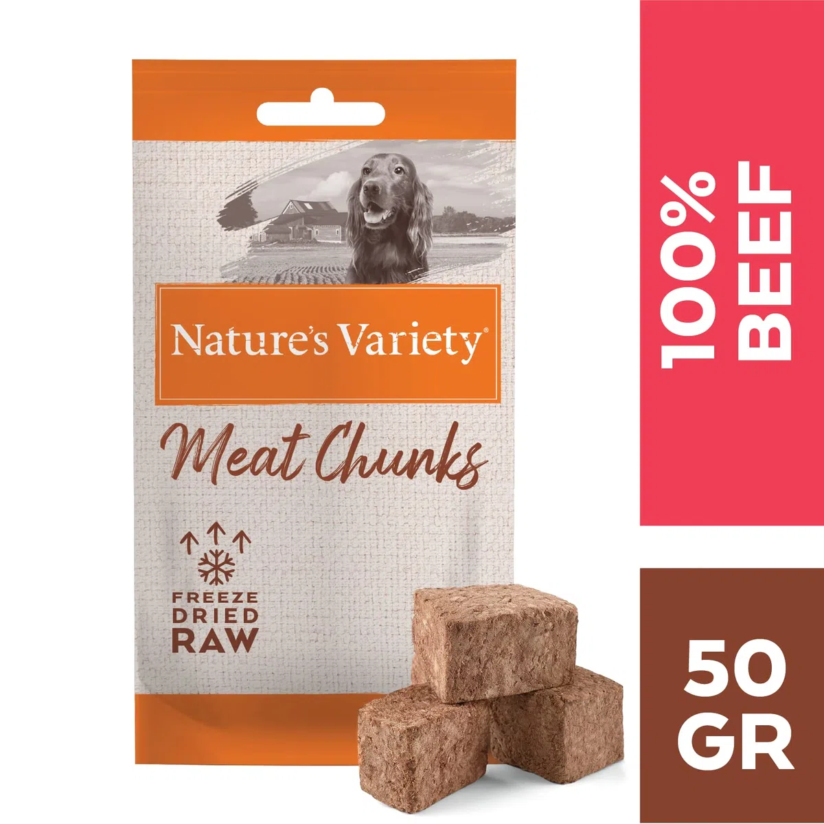 Nature's Variety - Freezed Dried - Cubes de Viande de Bœuf désossée lyophilisées pour Chiens - Boîte de 6 x 50g - Total 300g