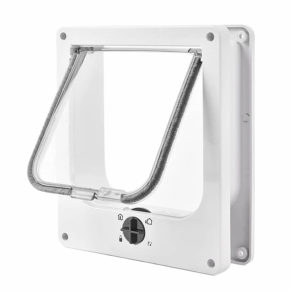 EASY JOY Chatière pour Chat, Chatière Magnétique à 4 Voies pour Chats et Petit Chiens, Facile à Installer, Porte pour Animaux Coulissant Manuel sur Mur/Bois/Porte en UPVC (Blanc,L)