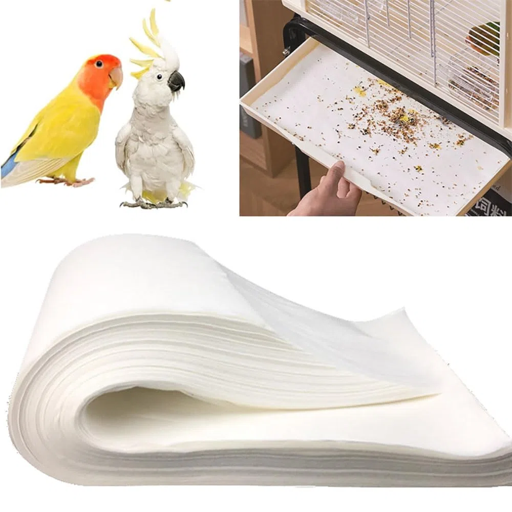Lot de 100 doublures en papier jetables pour cage à oiseaux, grande taille, prédécoupées, absorbantes, accessoires pour animaux domestiques, oiseaux, perroquets