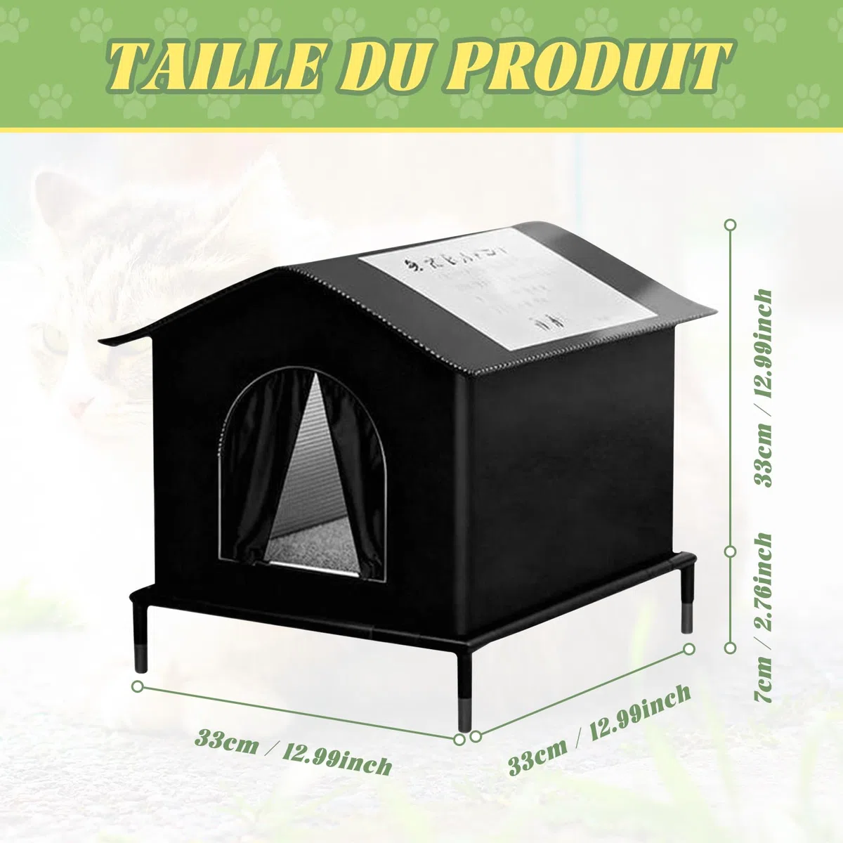 Milageto Maison pour Chat pour l'Extérieur, Abri Imperméable et Isolée pour Chats Strays pour l'Extérieur, Lit pour Chien Confortable et Douillet, Cabane Imperméable pour Porche de Grange, Noir, S