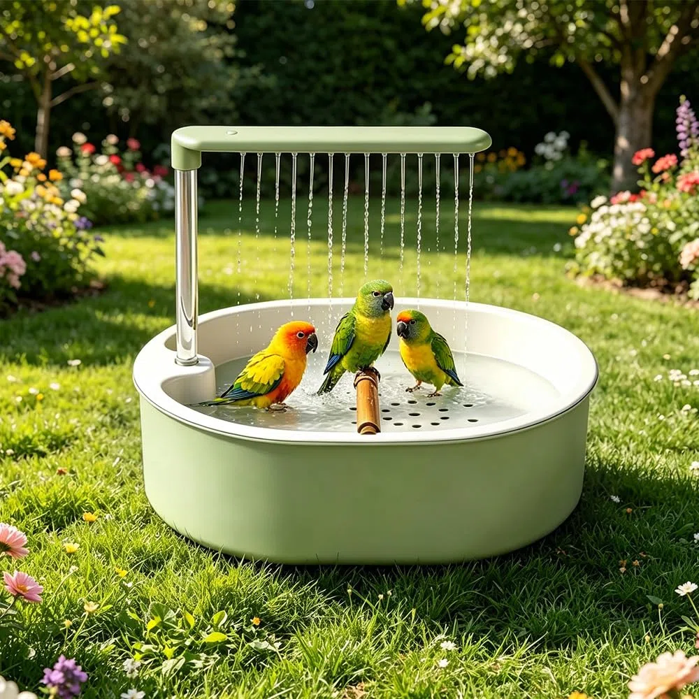 Baignoire Oiseaux, Douche pour Oiseaux avec Douche D'eau Circulante Douche Bain de Perroquet Automatique Fontaine de Bain Automatique Douche pour Perroquet pour Gris Africain, calopsitte, Conure