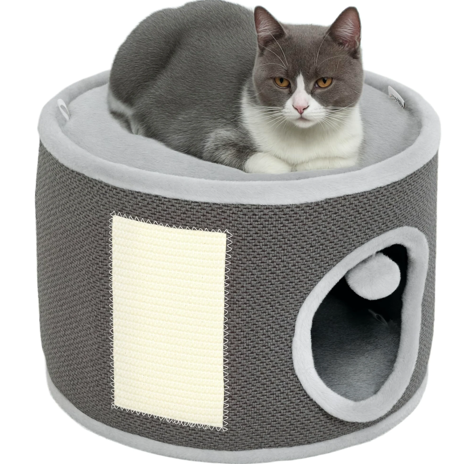 PawHut Griffoir en sisal pour Chat jusqu'à 5 kg avec Grotte Blanc crème 30 cm