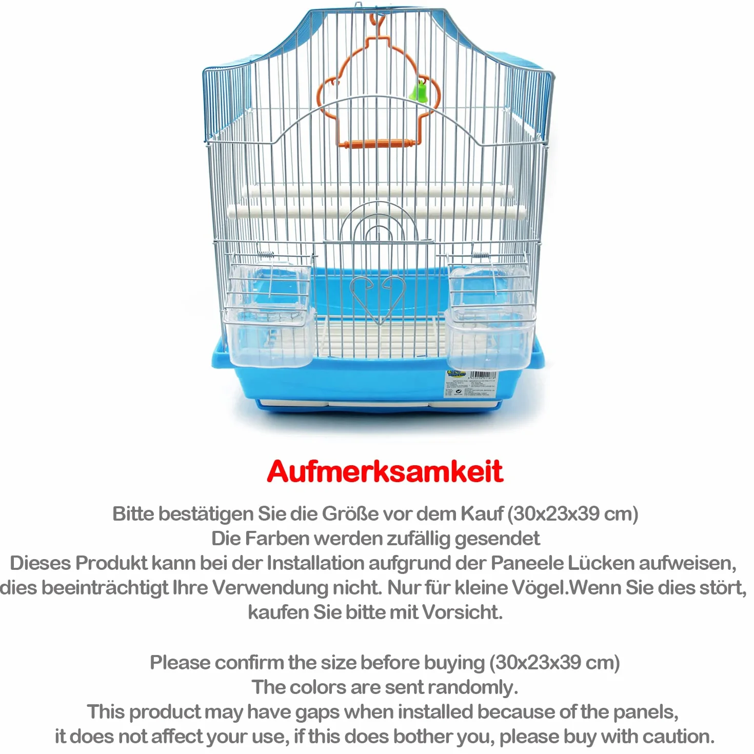 BPS Cage à Oiseaux Volière Perruche Canaris avec Mangeoire Abreuvoir Saut Perches pour Repos 30x23x39 cm Couleur Aléatoire BPS-1187