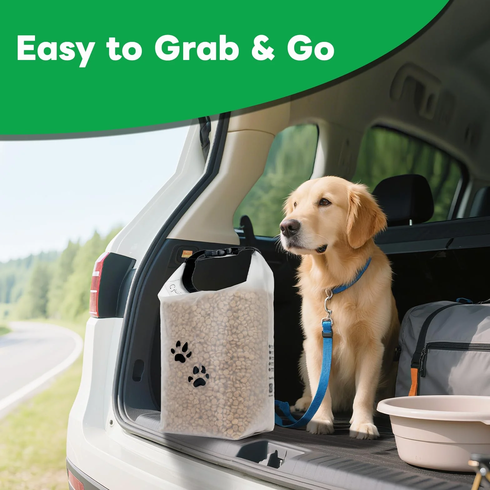 Sac de voyage pour nourriture d’animaux, contenant à croquettes avec fermeture roll-top, sans BPA et alimentaire, conserve la fraîcheur en camping, en pension canine ou pour les escapades du week-end