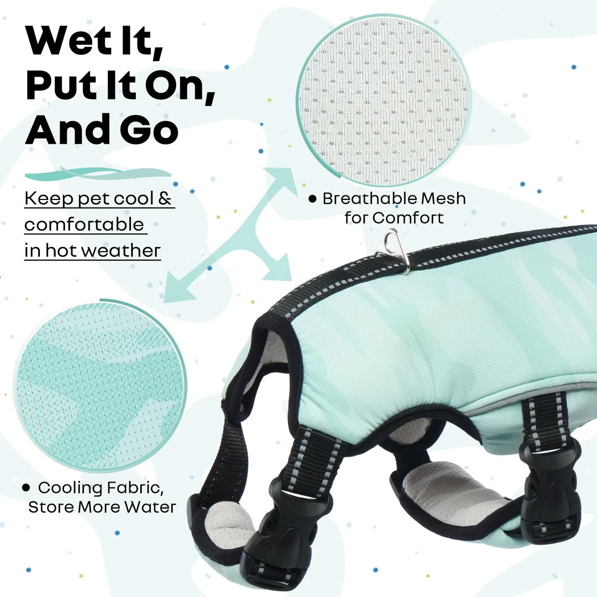 Gilet Réfrigérant pour Chien, Manteau Refroidisseur d'évaporation Manteau Rafraichissant pour Chien Veste de Refroidissement Confortable Protection Contre Le Soleil(Vert, L)