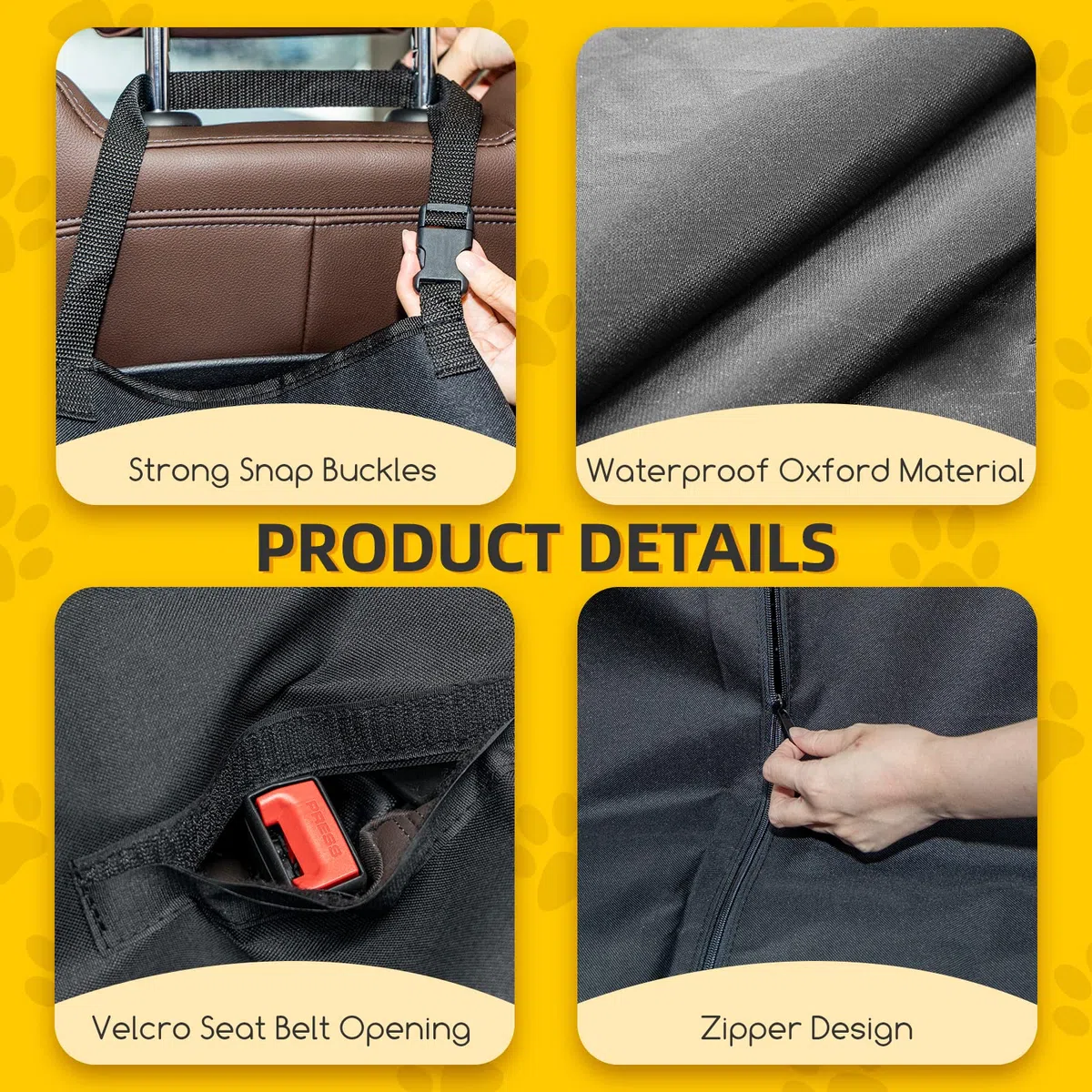Nobleza Hamac Voiture pour Chien Séparable avec Fermeture Éclair, Housse de Siège Arrière Imperméable et Anti-Griffures, Tapis de Protection Universel pour Voiture, SUV et Coffre, 147x145cm, Noir