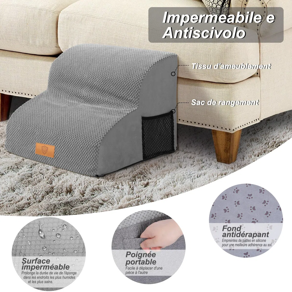 Masthome Escaliers pour Chiens à 2 Marches en Éponge Haute Densité, Rampes Inclinés pour Chien avec Housse Rembourrée Lavable, Echelle Antidérapante pour Chiots et Animaux Agés