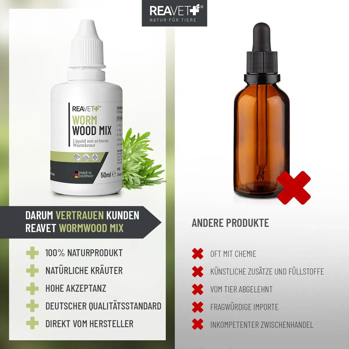 ReaVET Wormwood Mix Gouttes liquides liquides, Alternative Vermifuge, Avant, Pendant et après l'infestation de vers Chien, Chat et Lapin, Tous Les Animaux de Compagnie
