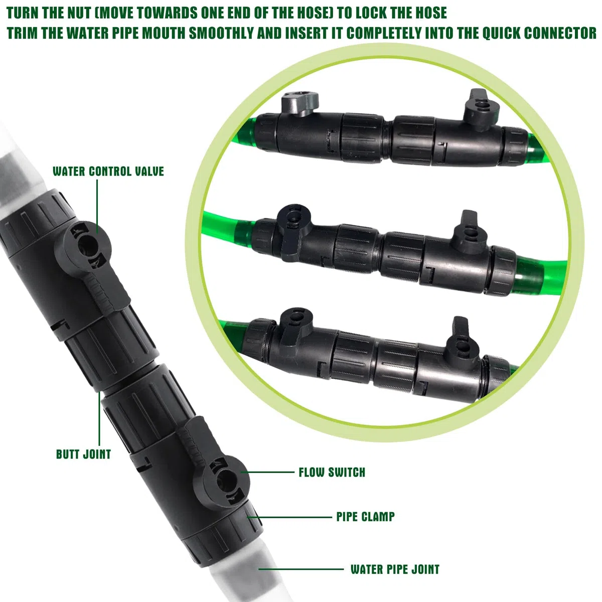 Aicharynic Lot de 2 valves de tuyau d'aquarium - Valve de régulation du débit d'eau - Raccord de tuyau 12 mm à 16 mm - Noir