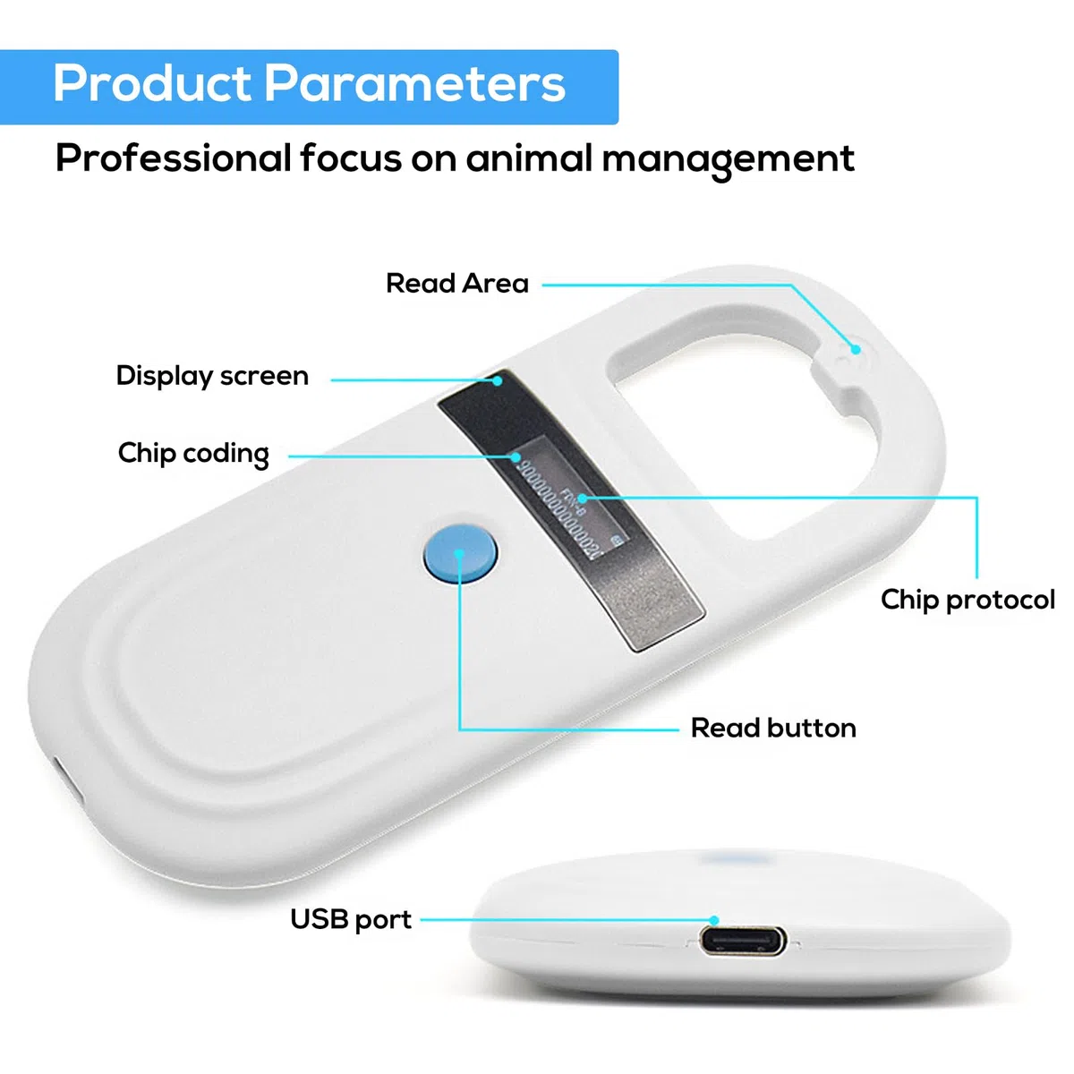 Lecteur De Puces, Lecteur D'identification D'animal, Rechargeable Rfid Emid Lecteur Puce Animaux, 134,2 Khz 125 Khz, Lecteur D'Étiquettes D'animaux Pour Animaux De Compagnie/Cochons/Chiens/Chats