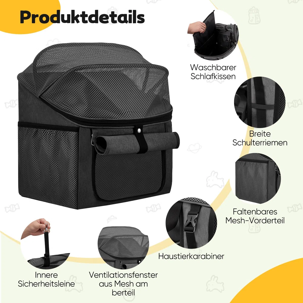 Panier de vélo 4 en 1 pour chien, panier avant de vélo pour chiens et chats, sac à dos amovible avec 4 fenêtres en maille et ceinture de sécurité, sac respirant pour animaux de compagnie pour vélo