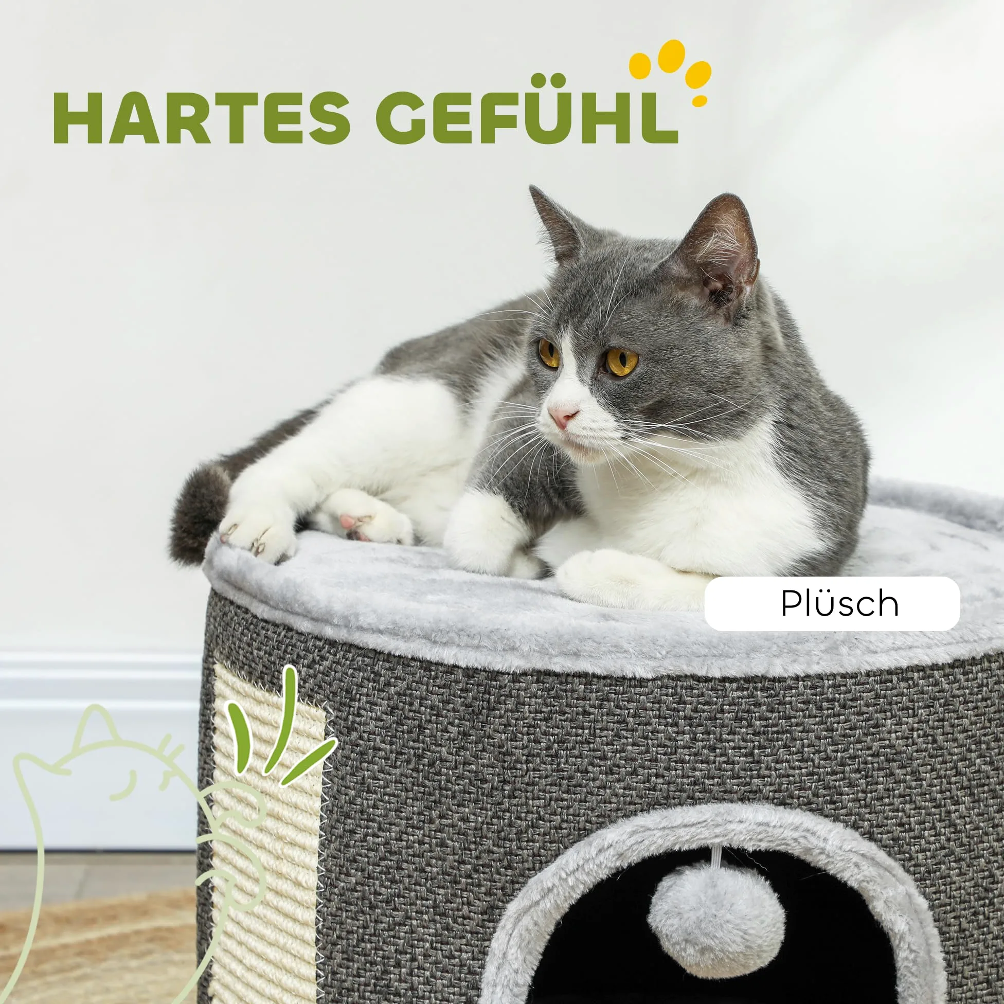 PawHut Griffoir en sisal pour Chat jusqu'à 5 kg avec Grotte Blanc crème 30 cm