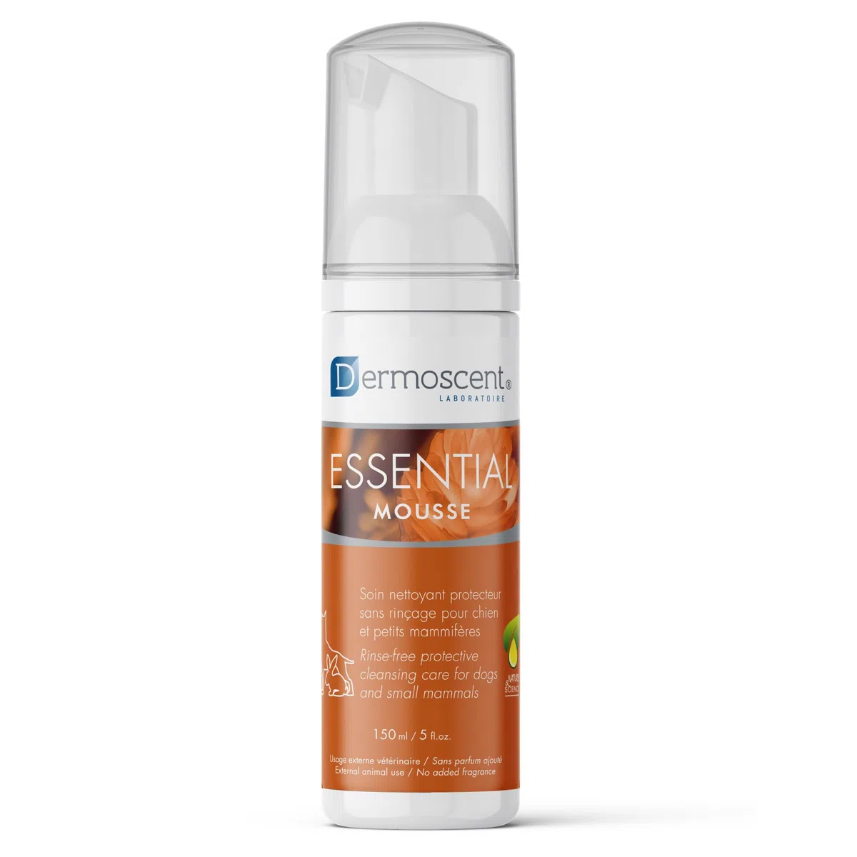Essential Mousse pour Chien et Petits Mammifères | Soin Nettoyant Protecteur sans Rinçage | 150 ML | Usage Facile et Naturel | Dermoscent