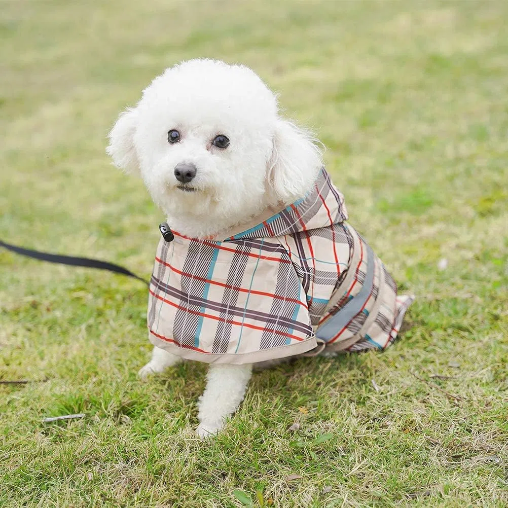KOOLTAIL Imperméable à capuche avec trou pour laisse, imperméable pour chiens de petite et moyenne taille, imperméable avec bande réfléchissante, vêtement de pluie réglable et respirant pour chiot