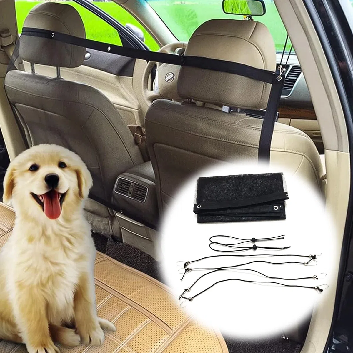 YNR Filet de Séparation pour Chien en Voiture, Barrière Universelle avec Crochets Métalliques, 115 x 62 cm