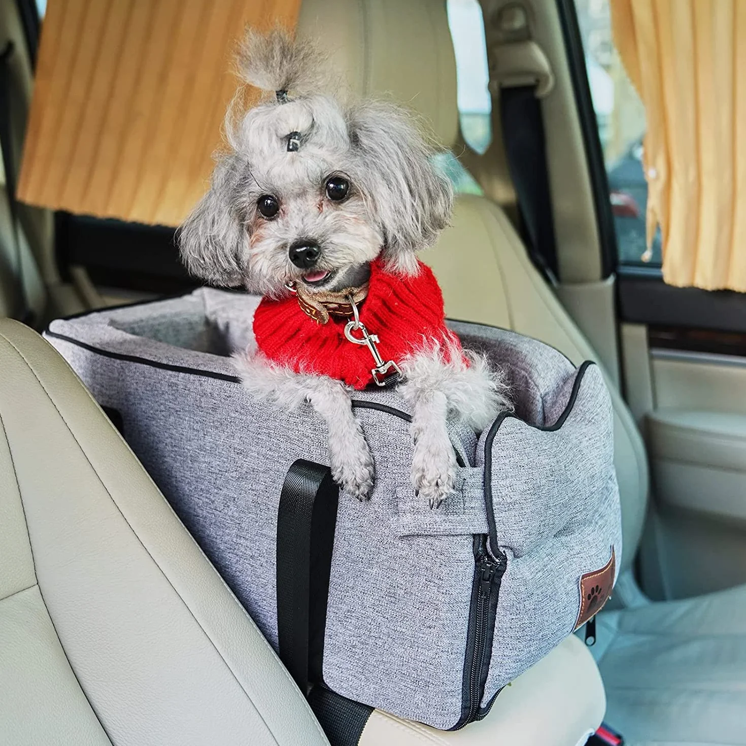 Siège de voiture pour chiens de petite taille, siège rehausseur de voiture amovible et lavable pour petits animaux jusqu'à 6.1 kg, console centrale, chiens et chats, maison, voyage (gris)