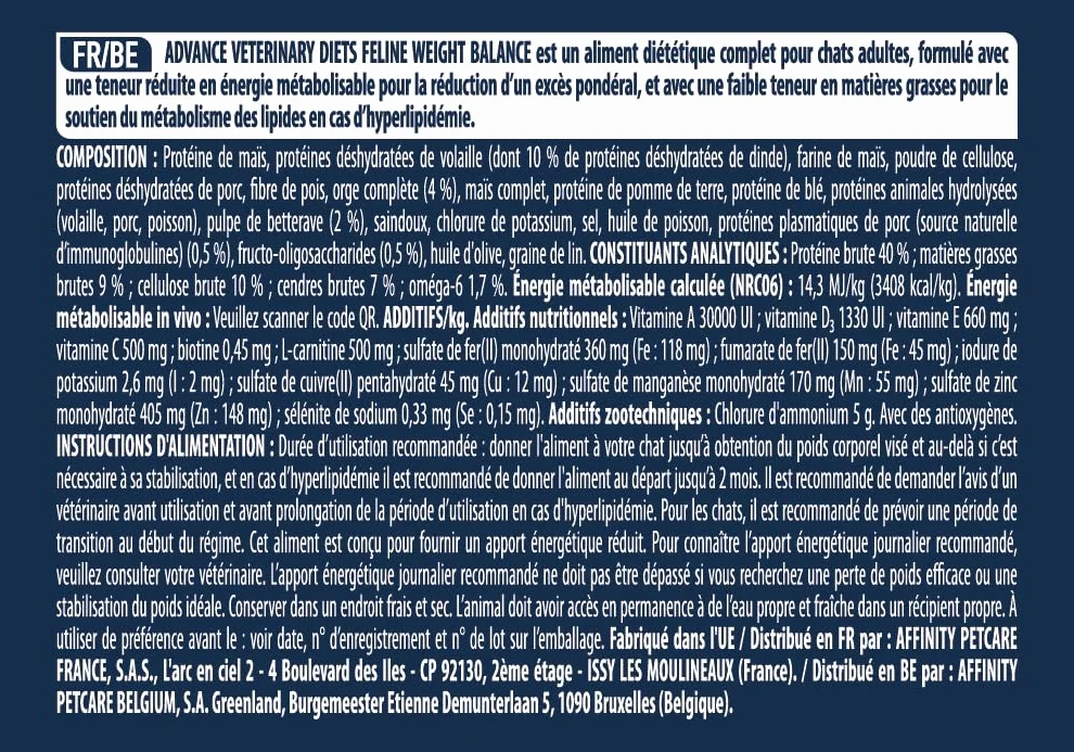 Advance Veterinary Diets Weight Balance - Croquettes pour Chats avec des Problèmes de surcharge pondérale - 3kg