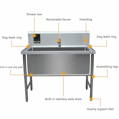 Baignoire pour chien en acier inoxydable, bassin de toilettage pour animaux de compagnie, table de bain en acier inoxydable pour grands chiens, évier de bain professionnel pour animaux de