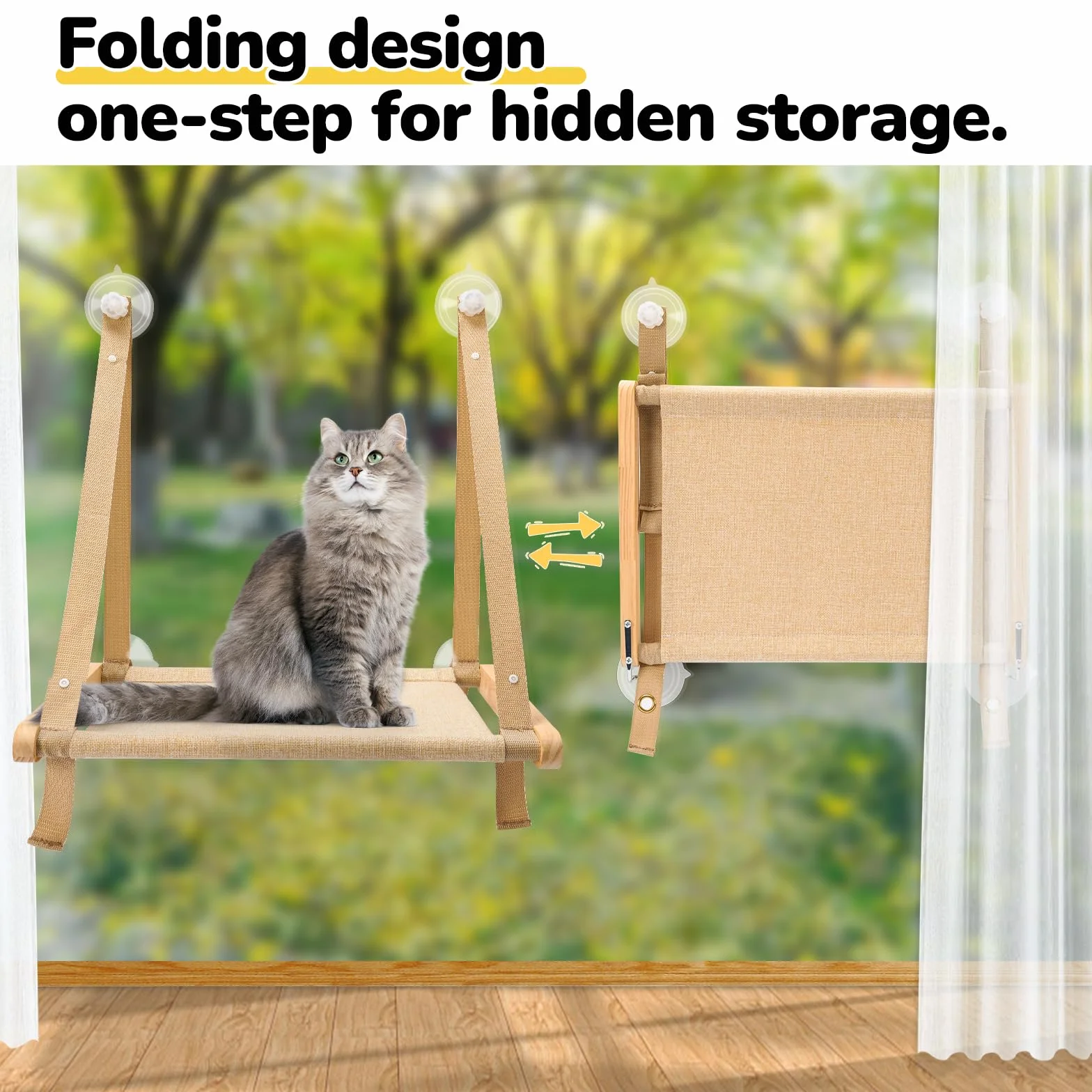 CATISM Pliable Hamac Chat Fenetre jusqu'à 20kg, Hamac pour Chat avec Ventouse Puissante, Tissu Lavable, Support pour Rebord de Fenêtre, Sac de Couchage pour Chats (50x38cm)
