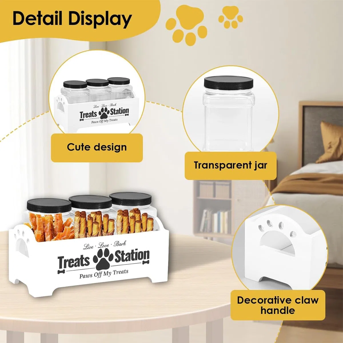 Récipient à pour chien | Boîte de 3 pièces avec organisateur de rangement – Bocal à pour chiens, chats, animaux, oiseaux, maison, garde-manger, appartement, cuisine, comptoir