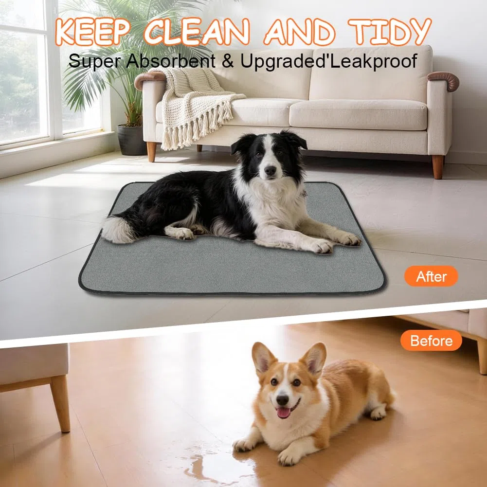 2 Tapis Éducateur pour Chien Lavable Réutilisable, 70×100cm Alaise pour Chien Lavables, Tapis de Propreté Chiot Réutilisable, Ultra Absorbants, Antidérapant Chiens, Chats, Cobaye Lapins, Gris