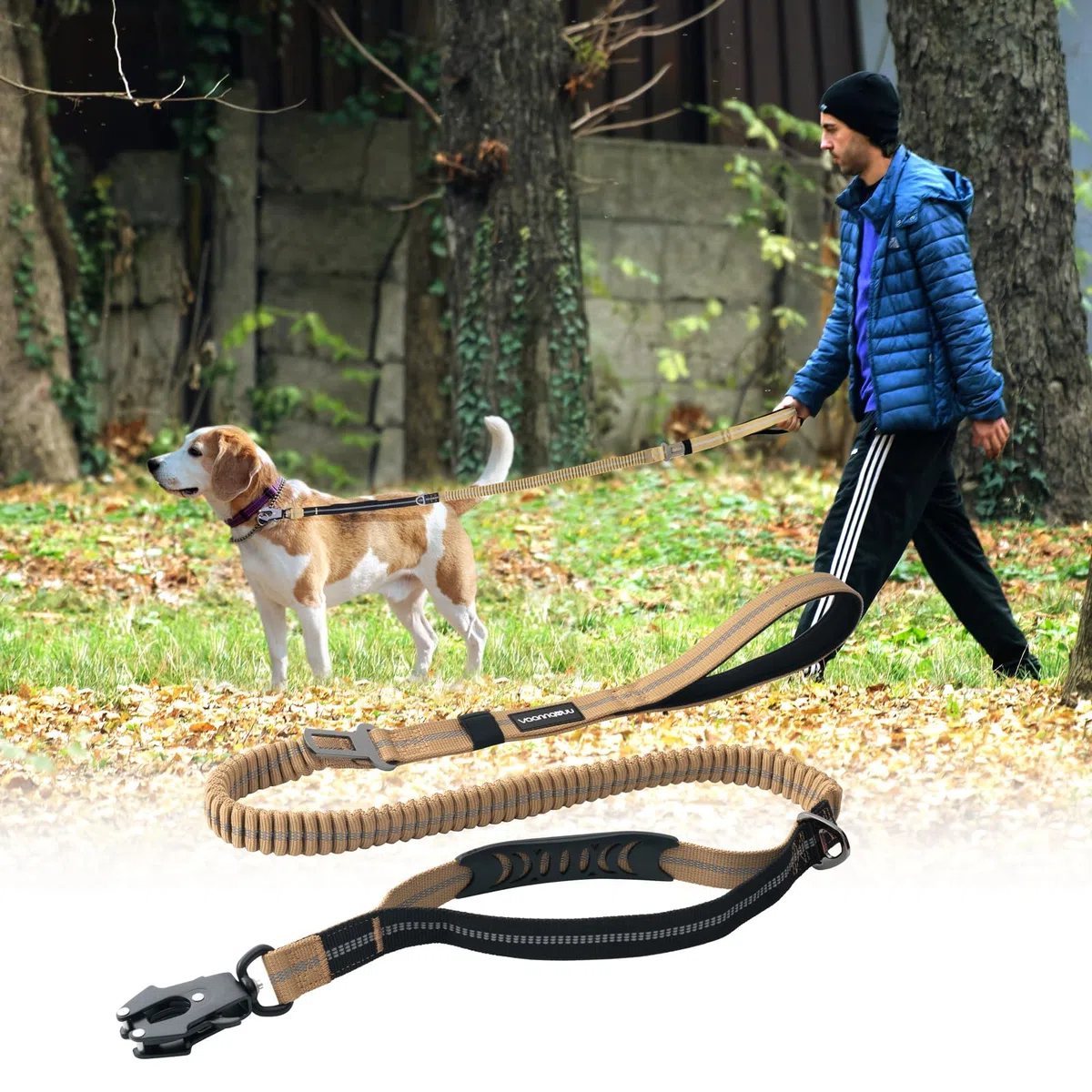 Laisse Tactique Robuste pour Chien avec Mousqueton à dégagement Rapide et Fils hautement réfléchissants, 1,2 à 1,8 m pour Chiens de Taille Moyenne et Grande(Marron et Noir)