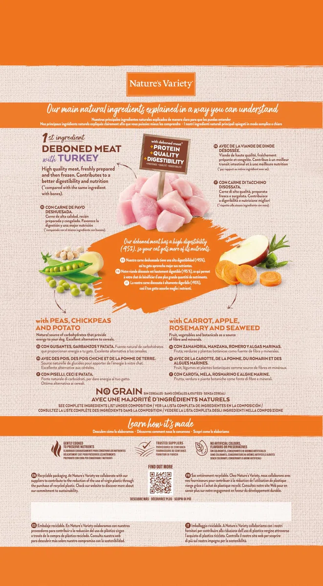 Nature's Variety No Grain - Croquettes pour Chat Stérilisé - Dinde - 3kg