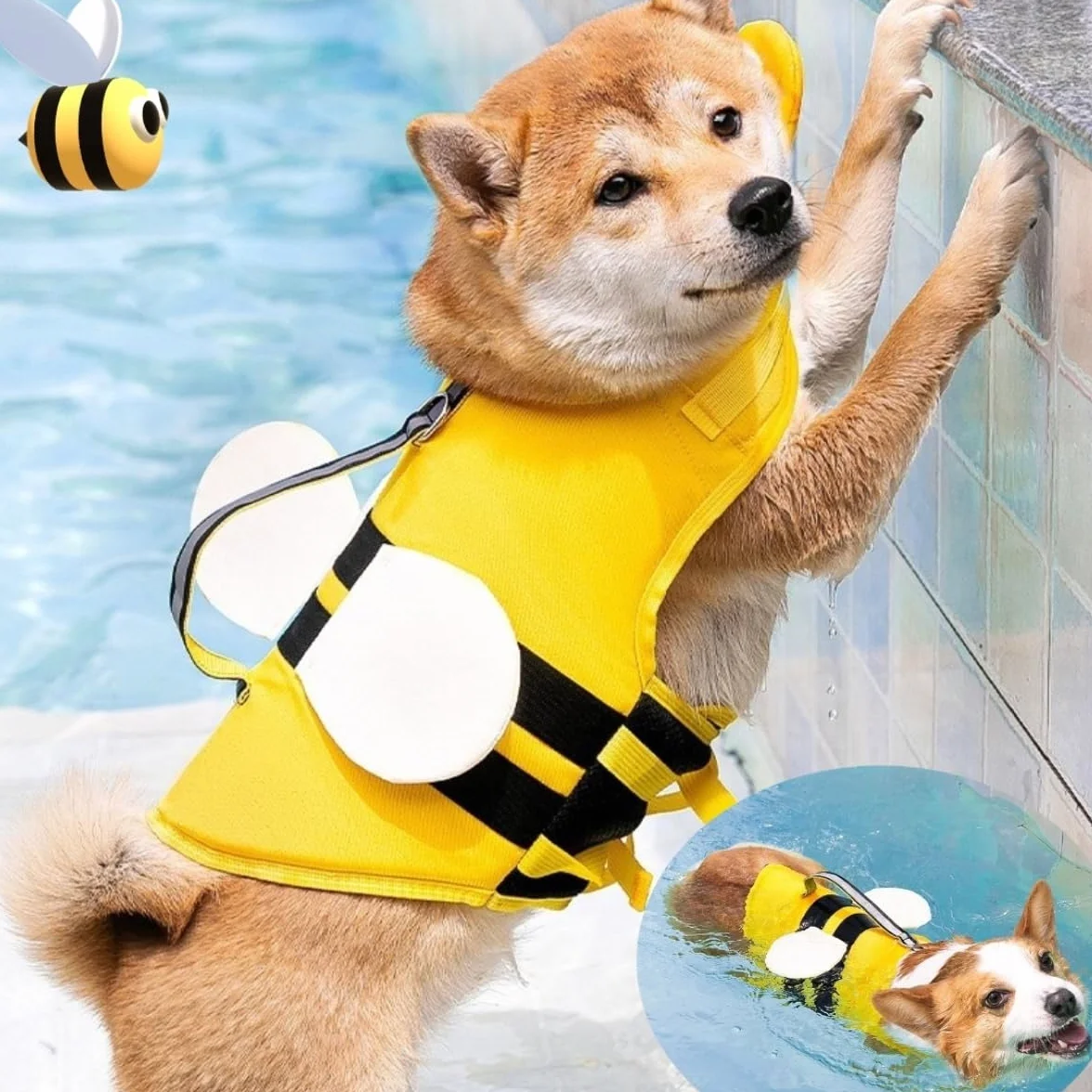 Little Bean Gilet de Sauvetage réglable pour Chien avec flottabilité supérieure et poignée de Sauvetage pour Chiens de Petite, Moyenne et Grande Taille (Jaune, L)
