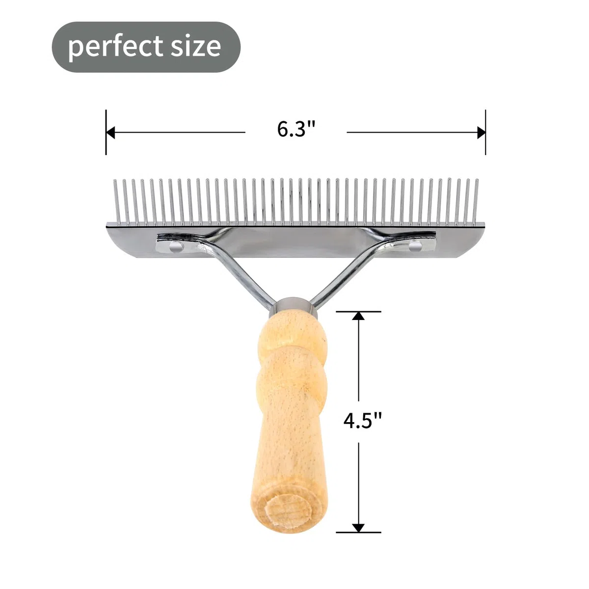 Ordermore Râteau à dents longues pour chien avec manche en bois antidérapant, peigne en acier pour poils longs