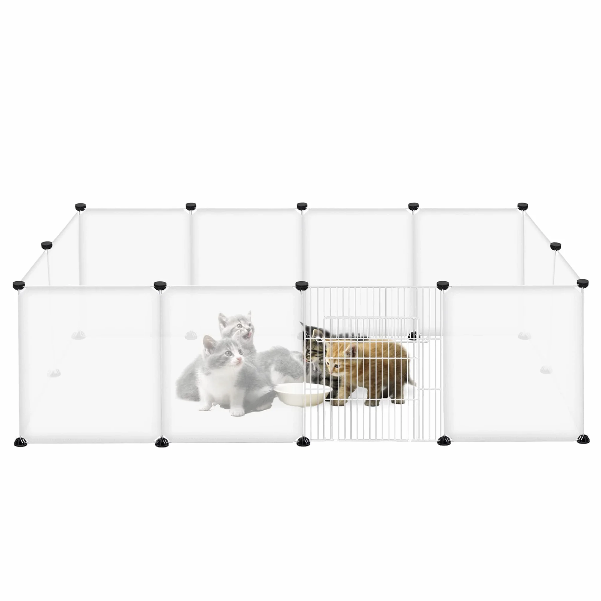 UISEBRT Enclos grillagé pour lapins, cochons d'Inde, cage pour petits animaux, avec porte, enclos pour chiots et petits animaux, enclos pour l'intérieur et l'extérieur, 145 x 75 x 48 cm, transparent