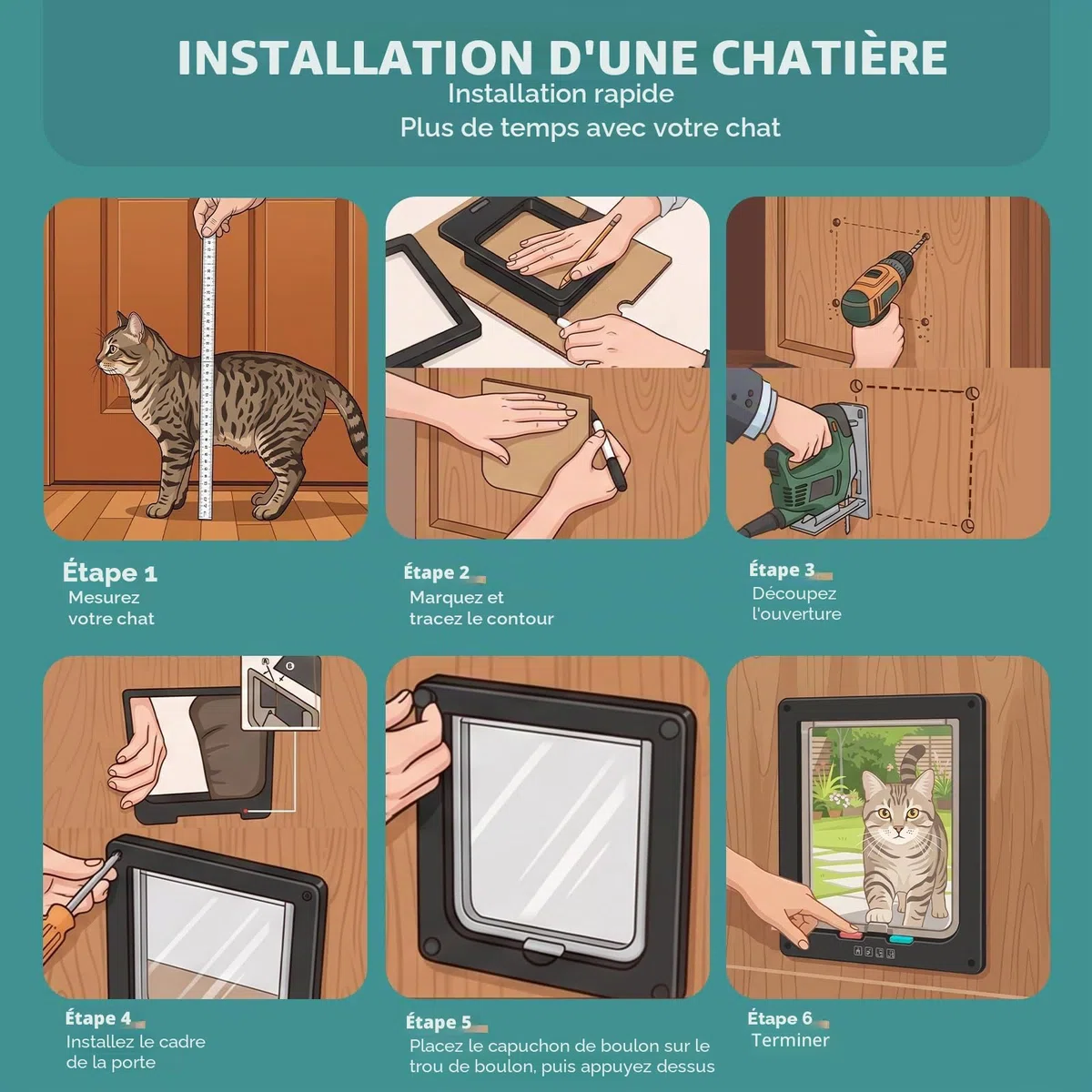 Ycozy XL Chatiere pour Chat Taille Extérieure 27.8 x 25cm Porte Intérieure de Verrouillage à 4 Voies pour Intérieur Porte Extérieure Fenêtre Murale, Rabat de Chat Résistant aux Intempéries Animal