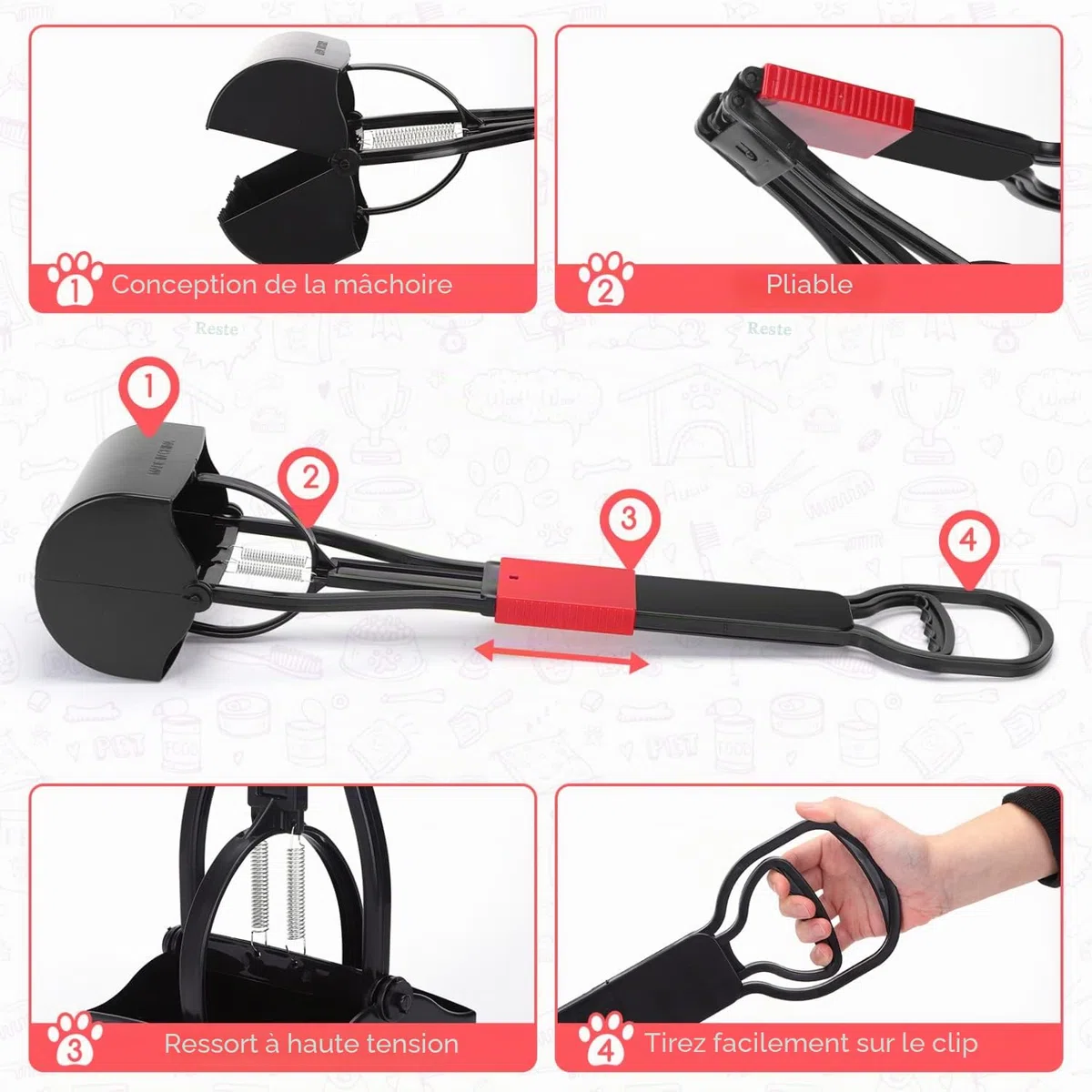 Nobleza Pelle Ramasse Crottes 66 cm à Grande Tête, Poop Scoop d'une Seule Main Pelles/Sacs/Crottes pour Chien