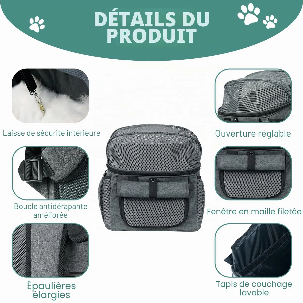 Panier de Vélo pour Chien, Sac à Dos pour Chat Pliable avec Fenêtre en Filet et Ceintures de Sécurité, Panier Velo Chien Pliable Sac à Dos Animaux de Compagnie (Noir)