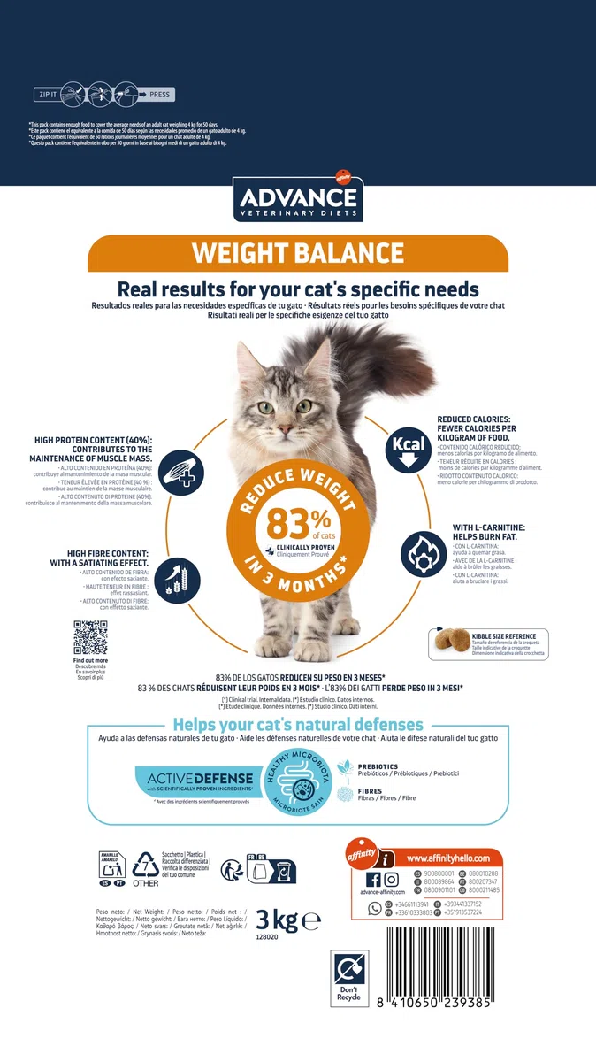 Advance Veterinary Diets Weight Balance - Croquettes pour Chats avec des Problèmes de surcharge pondérale - 3kg